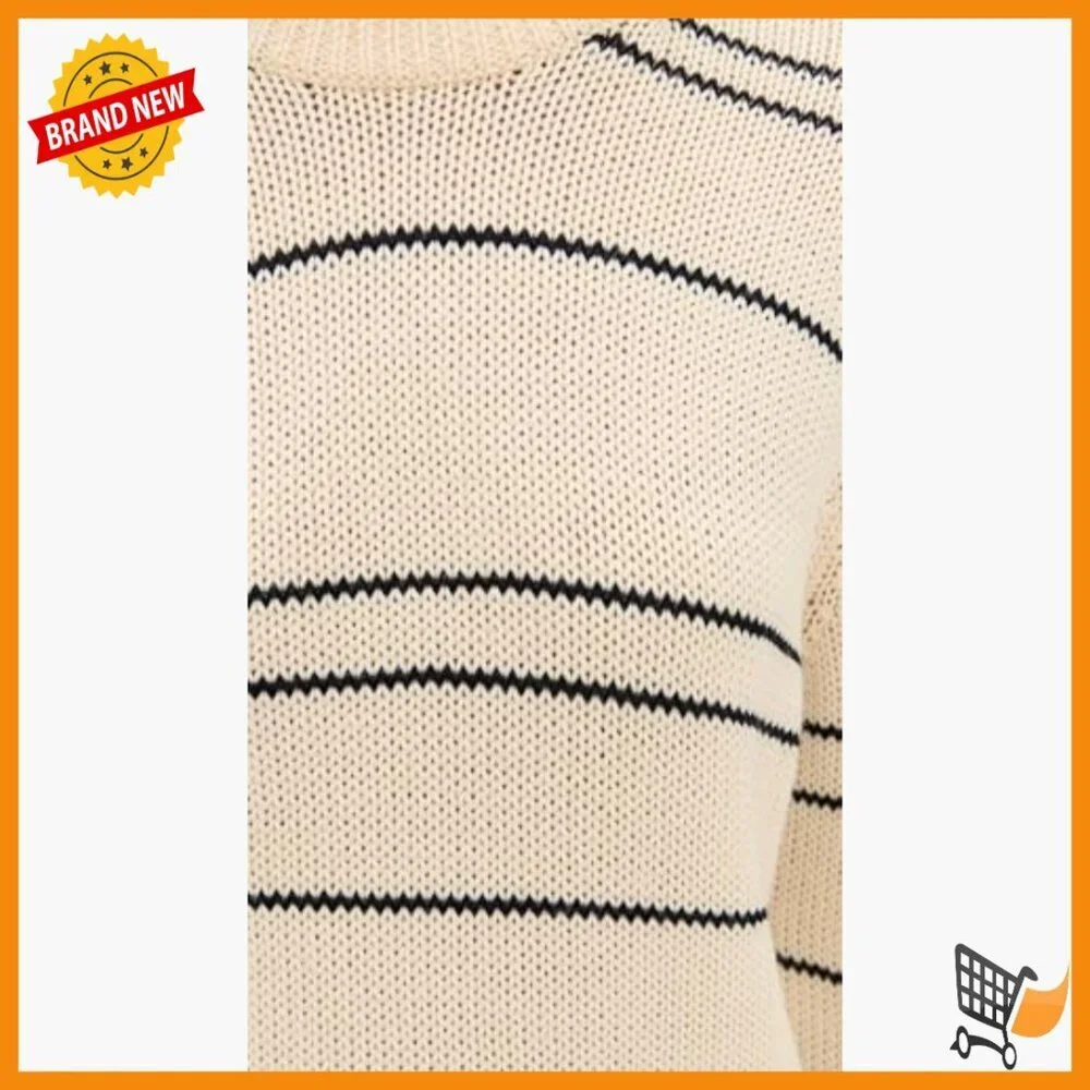 Long Sleeve Wool Blend Pullover Sweater Crew Neck Striped Pattern